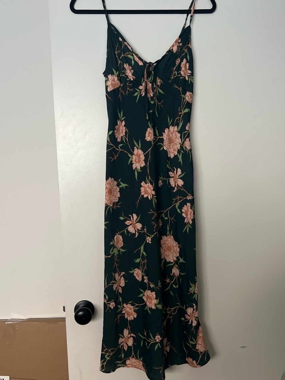 Urban Outfitters Dark Green Floral Slip Dress with Pink Flowers